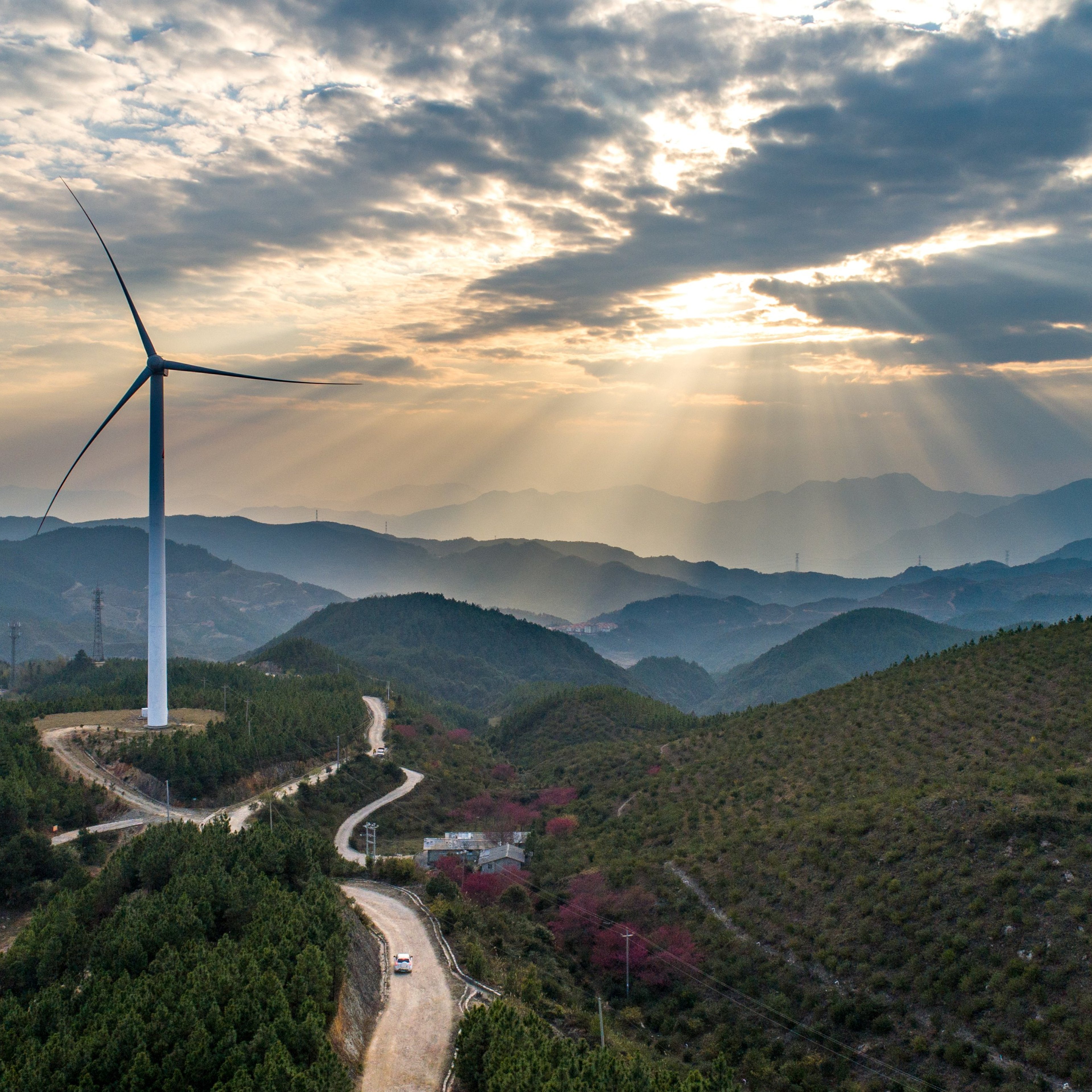 Wind turbine on a hill